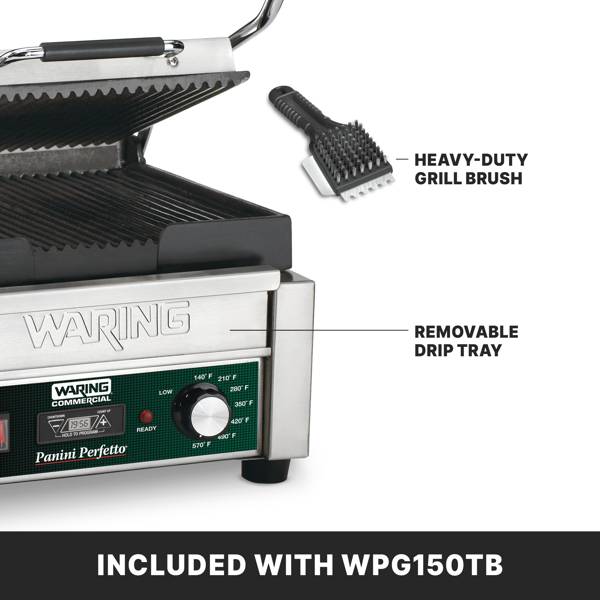 Ribbed Panini Grill with Timer, 9.75" x 9.25", 208 Volt